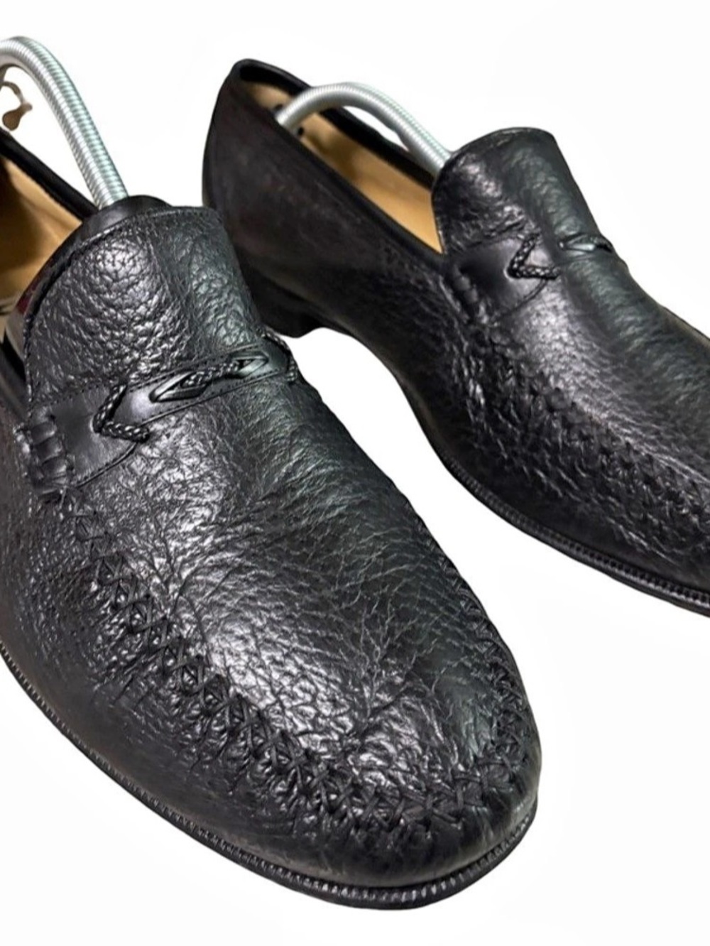 MORESCHI HAND MADE ITALY SOFT LAMB SKIN LEATHER LOAFER BLACK SLIP ON US 12